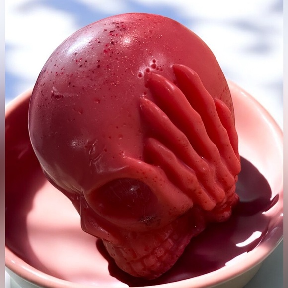 Cherry XL Skull soap handmade 5x4in 13oz shea butter & goat milk 100% plant base - Picture 2 of 3